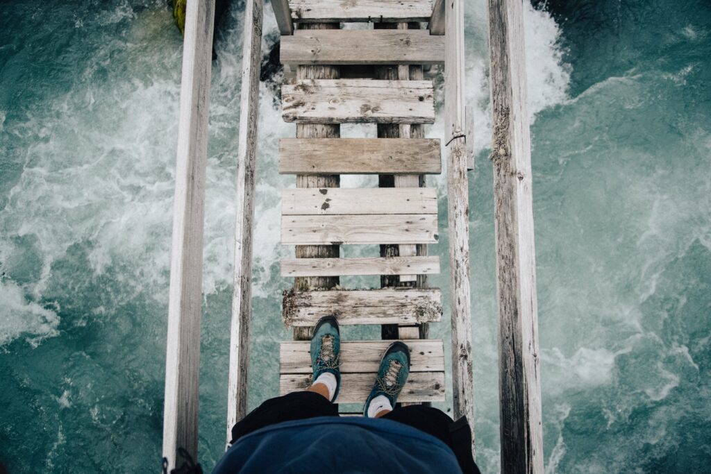 We had to cross the glacial river from Brenndalsbreen, luckily this bridge was our savior!